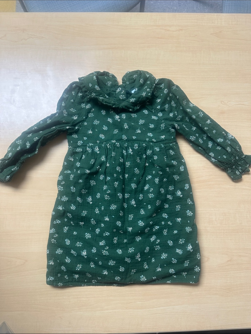 Kids Green Floral Long-Sleeve Dress - cloud island